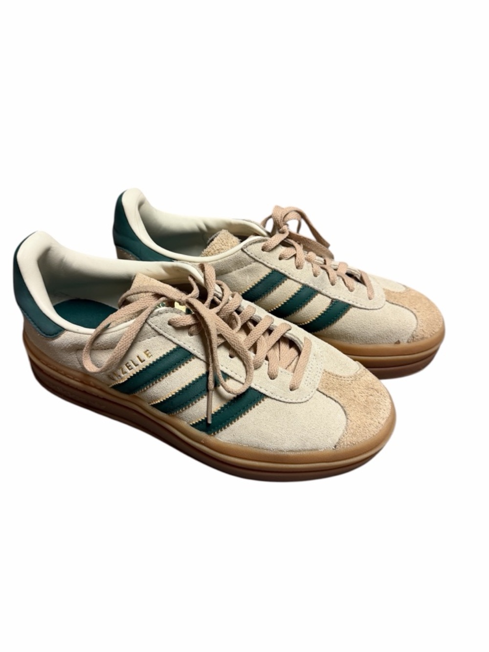 adidas Beige Suede Sneakers with Green Stripes